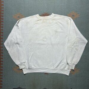 Vintage 70s 80s crewneck sweatshirt blank white stained grunge worn adult XL